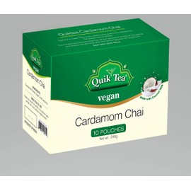 QuikTea Vegan Cardamom Instant Chai Tea Latte - 10 Count Single Box - Convenient, Easy Ayurvedic Dairy Free Alternative - All Natural Non GMO Superfood
