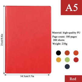 Senshuomy A5 Notebook,Hardback Note Book,2025 Diary,PU Leather Journal Notepad with 80 Gsm Lined Paper,Which Is Suitable for Office,School,Business Writing & Note Taking,200 Pages-Red