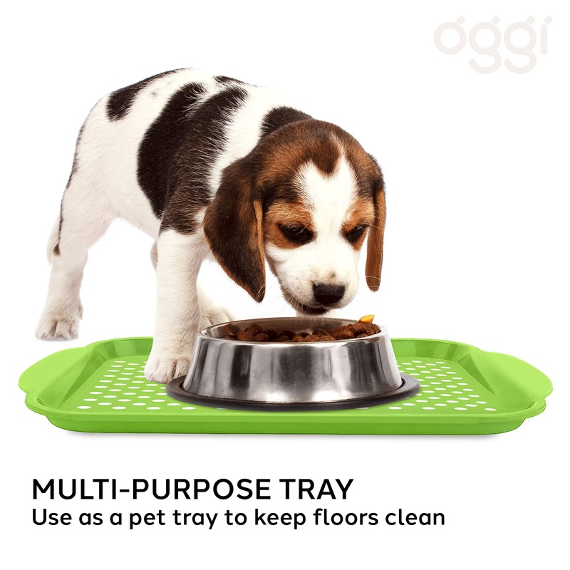 Oggi Rectangle Non Skid Rubber Grip Serving Tray, Green 17.5