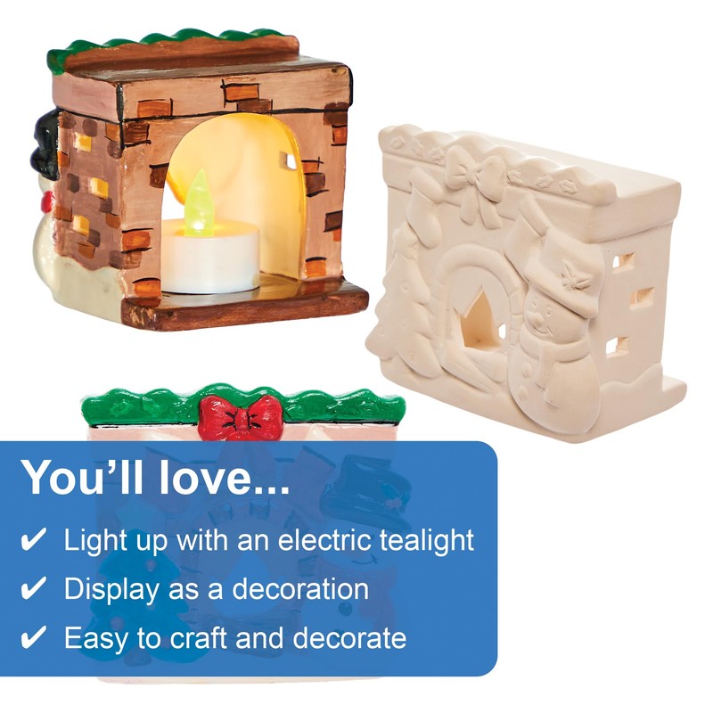 Baker Ross FX793 Christmas Fireplace Ceramic Tealight Holders - box