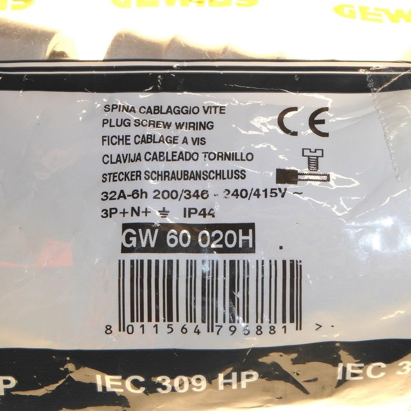 Gewiss GW60020H 32 Amp 5 Pin 3P+N+E Industrial Plug IP44