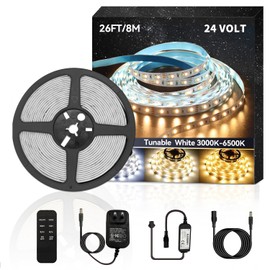 BUNACET LED Strip 8 m 24 V Dimmable Warm White 3000 K - 6500 K Cool White LED Strip Light Strip White 960 LEDs with RF Remote Control Power Supply for Kitchen, Cabinets, Cabinets, Indoor