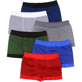 ToBeInStyle Boy’s Pack of 6 Seamless Boxer Briefs - Simple Thin Stripes - Small