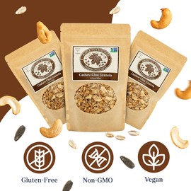 Maple Nut Kitchen Gluten-Free Chai Granola with Cashews, Sunflower Seeds, and Shredded Coconut - Delicious Breakfast Cereal and Snack | 3-Pack