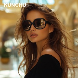 kunchu Sunglasses For Women Men Polarized Oversized Trendy Retro Shades Ladies UV400 Protection Rectangle Large Frame-Classic Sports Sunglasses Womens
