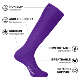 FITRELL 2/3 Pack Soccer Socks Baseball Softball For Youth Kids Boys Girls, Over-The-Calf Football Socks for Adult Men Women,Purple,XSmall