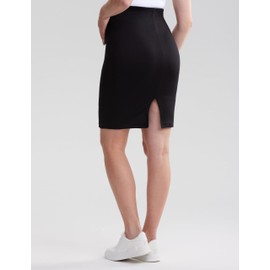 POSHDIVAH Women's Maternity Skirt Over The Belly Solid Stretchy High Waisted Pregnancy Pencil Skirt with Slit,Black Medium