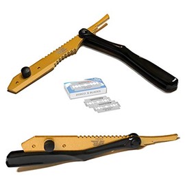 Professional Bone Shaped Handle Exlcusive Design Black and Gold Men's Straight Edge Razor