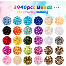 Naler 2940 pcs Cuentas de Perlas para Joyería kit de Abalorios de 24 Colores 6mm Cuentas para Bisuteria con Cuentas Espaciadoras para hacer Pulseras Collar para Niñas Adultos DIY Manualidades Decorativas