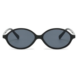 LJCZKA Retro Oval Cat Eye Sunglasses for Women Vintage 90s Narrow Small Oval Frame Round Shades UV400 Protection (BlackBlack)