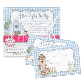 Amanda Creation Book Request Cards Barnyard Boy Bring a Book Insert Request for Baby Shower - 20 2.5 by 4 Inch Double Sided Gift Tags, Made in the USA