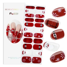 MOLILON 22 PCS Semi Cured Gel Nail Strips (Christmas) - Need UV Light | Salon & Glossy | Easy to Apply | Long Lasting - Include 2 Prep Pads, Nail File & Wooden Stick