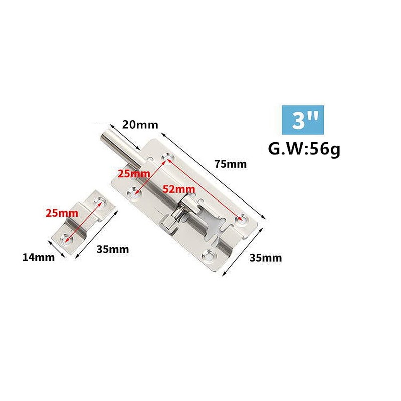 YUOIP® 3" Gate Bolt Sliding Lock Barrel Bolts Stainless Steel
