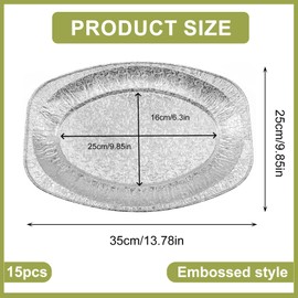 Jortmrd Pack of 15 Aluminium Serving Plates, Disposable Large Serving Plates, Made of Aluminium, Serving Plates, Disposable Oval Aluminium Bowls, Serving Plates, Aluminium Foil Serving Trays, for
