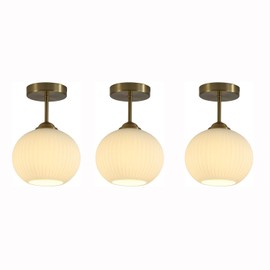 Mid Century Modern Semi Flush Mount Ceiling Light Vintage Ribbed Glass Ceiling Light Antique Brass Flush Mount Ceiling Light White Hallway Light Fixtures Ceiling Mount