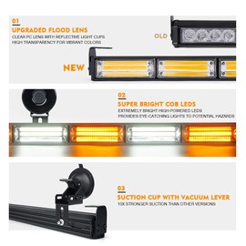 Xprite 35" COB Emergency Strobe Traffic Advisor Light Bar w/ 21 Flash Patterns, Directional Flashing Safety Strobe Light, for Vehicles Trucks SUV ATV Cars (White&Amber)