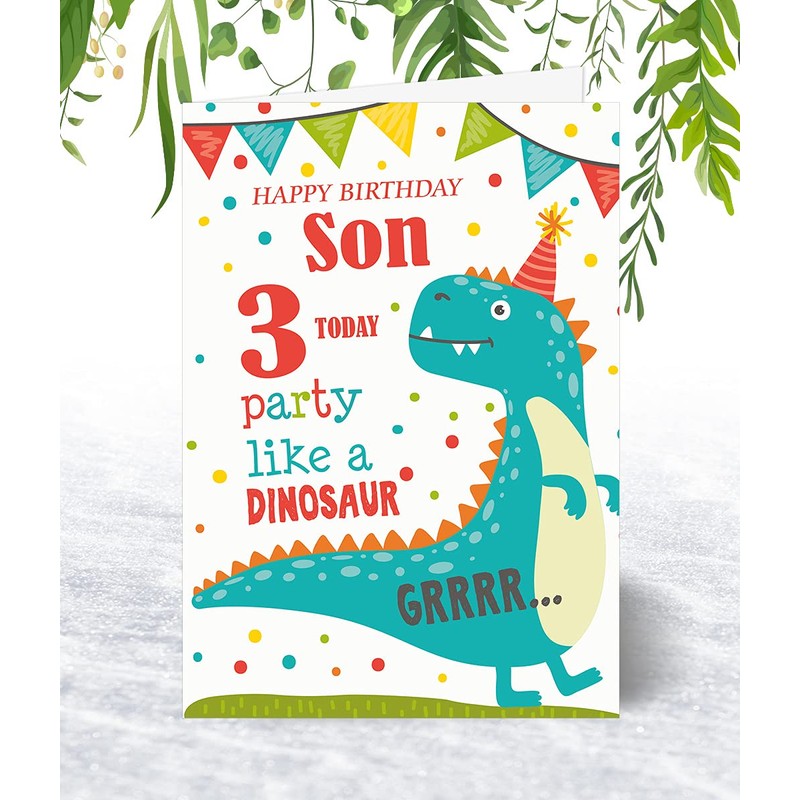 Son 3rd Dinosaur Birthday Card - Medium Sized Card (A5