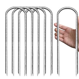 6 Pack Trampolines Wind Stakes, 12-Inch Extra Heavy Duty U Shaped Coated Rebar Stake Safety Ground Anchors Steel Trampoline Anchors for Huge Garden Decoration (Silver)