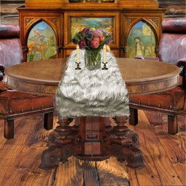 Plush Shag Table Runner, Premium Faux Fur, Sheepskin, Luxury Fur, 14" Wide Rectangular, Fur Accents Made in The USA (14" x 48", Gray)