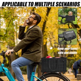 RAYMACE Bike Basket Rear,Bicycle Basket with Removable Liner,Rainproof Cover and Cargo Net,Folding Bike Baskets for Adult,Quick Release Design Fits for Most Rear Mounted Bike Rack