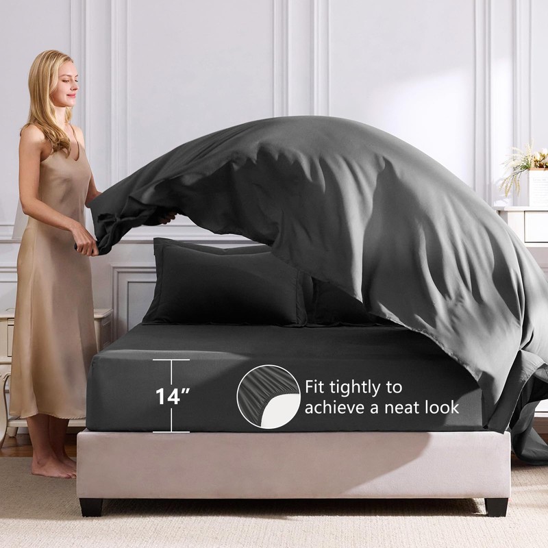 CozyLux Queen Comforter Set Dark Grey - Bed in a