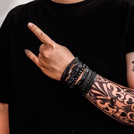 MILAKOO Pack of 6 Braided Leather Bracelet for Men and Women, Wooden Beads, Cuff Wrap Bracelet, Adjustable, Leather, No information