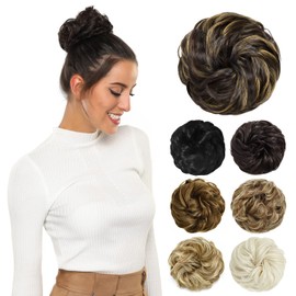 Yamel Messy Bun Hair Pieces for Women Hair Bun Extension Medium Ash Brown mix Sandy Brown Updo Curly Messy Bun Scrunchie