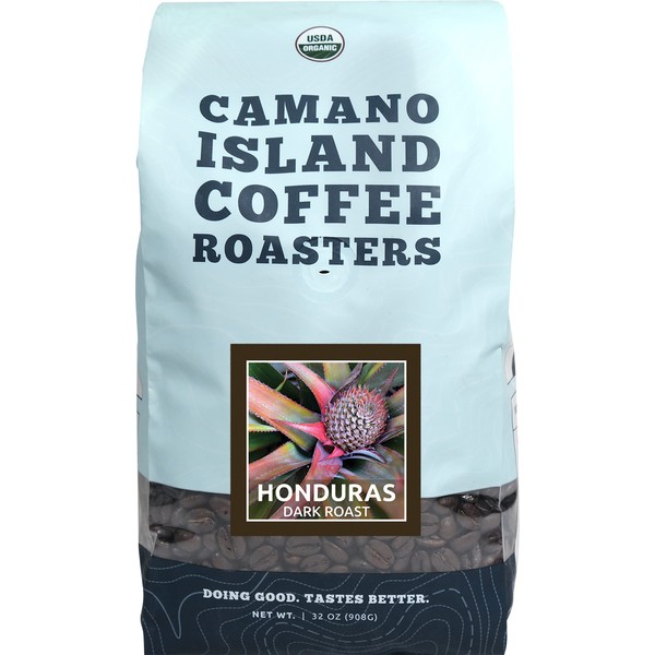Camano Island Coffee Roasters Roasters Honduras Dark Roast, Whole Bean 2lb, Fresh Small Batch Roasted, USDA Organic, Fairly Traded, Shade Grown Top 1% Arabica - Molasses, Brown Sugar, Cinnamon Flavor