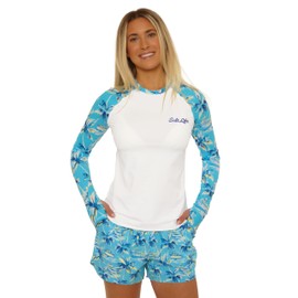 Salt Life Tropic Palm - Women's Rash Guard Top, Long Sleeve, UPF 50+, UV Sun Protection, Beach Cover Ups for Women, Blue, Medium