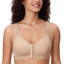 Delimira Women's Front Fastening Bras Non Wired Posture Correcting Back Support Post Surgery Bra Plus Size Comfort Cashew 44DD