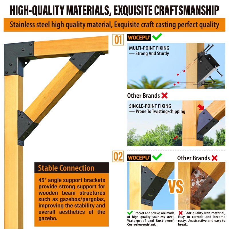 Wocepu 8pack 4x4 (Actual 3.5''x3.5'') Degree Angle Support Brackets, For