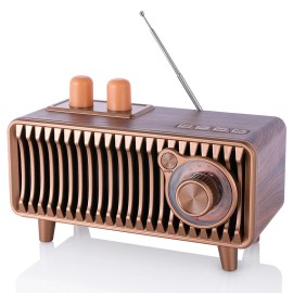 T7 Mini Retro Wireless Speaker, Portable Outdoor Stereo with Radio MP3 Player, TF Card USB Support for All Devicescolor: Walnut
