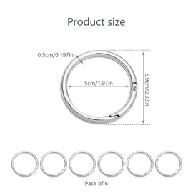 Pack of 6 Carabiner Round, 60 mm Carabiner Hooks Stainless Steel O Ring Key Rings Large Round Carabiner Ring for Keychain, DIY Crafts and Backpack Pendant