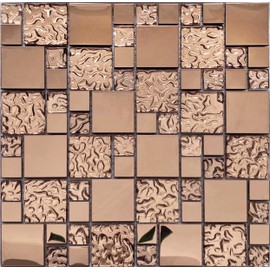 Hominter Sample Tile 3x12 InchesGlass Metal Mosaic Rose Gold Shiny Backsplash Tile Mirrored Stainless Steel Kitchen and Bathroom Wall Tiles HD-280