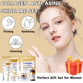 Collagen Skincare Set 13PCS, Anti Aging Skin Care Set: Face Cleanser & Face Serum & Eye Cream & Face Cream & 3PCS Face Mask & 5PCS Sleep Mask & Lip Balm, Reduce Wrinkles, Skin Care Gift Sets for Women