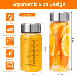 Glass Juice Bottles 4 Pack 12 oz - Wide Mouth Glass Water Bottles with Lids - for Juicing, Smoothies, Milk, Protein, BPA Free, Reusable, Stainless Steel Lids, Leak Proof, Shaker bottle (12oz/400ml) | Mymanjerfu