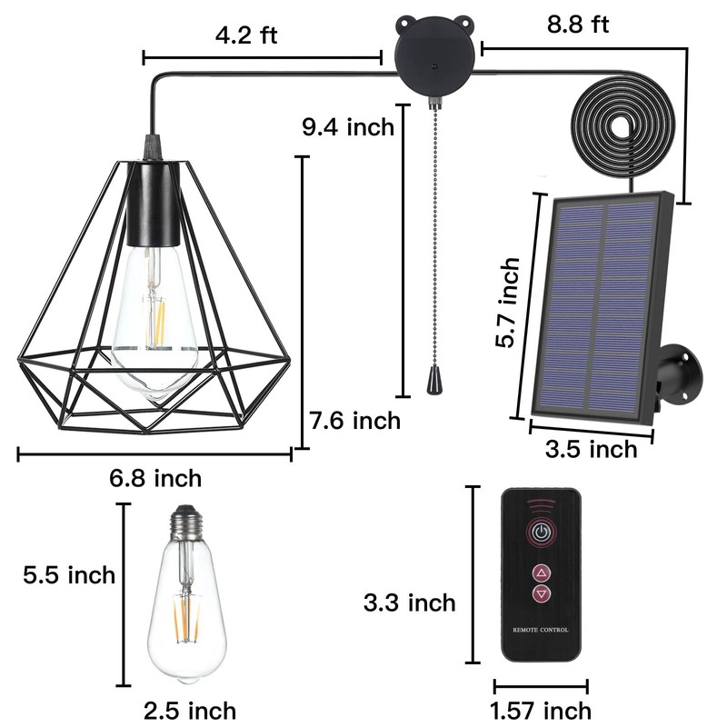 YUMAMEI Solar Pendant Lights, Solar Powered Shed Light with Pull