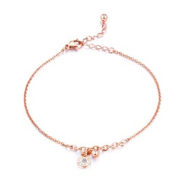 Kim Johanson Circle Stainless Steel Women's Anklet in Rose Gold with Zirconia Stones and a Strong Lobster Clasp Including Jewellery Bag, Stainless Steel