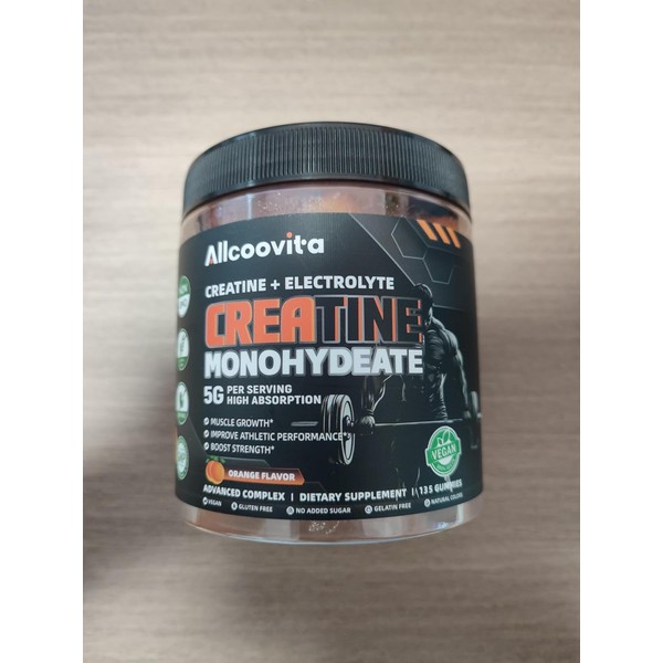 Allcoovita Creatine Monohydrate + Electrolyte Gummies, 135 Count, Orange Flavor