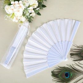 Blulu 30 Packs Clapping Fans for Line Dancing Bulk Foldable Silk Fabric Foldable Line Dance Popping Fan Boots on The Ground Hand Fan for Women Men Wedding Party Gifts, 9x16.5''(White)