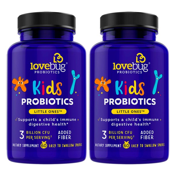 lovebug PROBIOTICS Little Ones Kids Probiotics, 120 Pearls – 3 Billion CFU w/Added prebiotic Fiber – Allergen-Free, Non-GMO