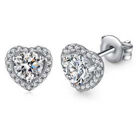Heart Stud Earrings Heart Diamond Earrings Heart Love Stud Earrings for Women CZ Sterling Silver Stud Earrings for Women Heart Love Diamond Earrings Cubic Zirconia Stud Earrings Han han