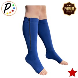 Presadee Premium Navy 20-30 mmHg Firm Compression Leg Swelling YKK Zipper Socks (Open Toe, 0)