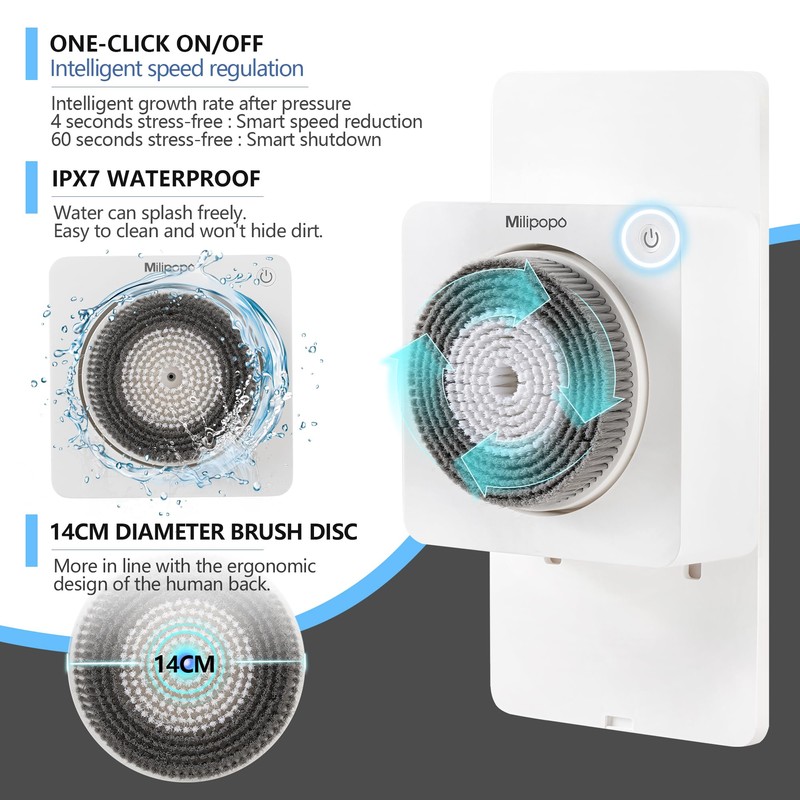 Electric Back Massager Brush for People: Wall Mounted 360°Automatic Rotation