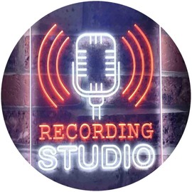Recording Studio Microphone On Air Dual Color LED Neon Sign White & Orange 8.5" x 12" st6s23-i3519-wo