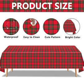 Pack of 4 Christmas Tablecloths, Red and Green Checked Tablecloths, Christmas Buffalo Checked Tablecloth, Party Decorations for Winter Holidays, New Year Party, Supply, 51 x 86 Inches