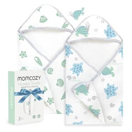 Momcozy - Juego de toallas de bebé con capucha, diseño original, suave y absorbente, regalos de ducha o baño esencial para bebés, recién nacidos, niños pequeños, tortugas marinas mágicas