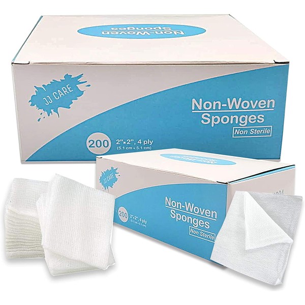 [40% Thicker] 2x2 inches Non Woven Gauze Sponge (200 Count) 4-Ply Non-sterile Non-Woven Gauze Pads for Dental, Medical & Facial Use - Esthetic Supplies, Spa Essentials Pads