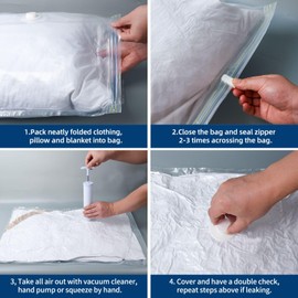 20 Pack Vacuum Storage Bags, Space Saver Bags (4 Jumbo/4 Large/4 Medium/4 Small/4 Roll) Compression for Comforters and Blankets, Sealer Clothes Storage, Hand Pump Included