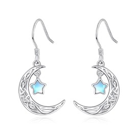 KINGWHYTE Moon Star Dangle Earrings For Women Sterling Silver Moonstone Earrings Celtic Knot Drop Earrings Moonstone Jewellery For Women Ladies